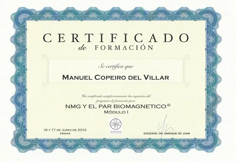 Certificado: nmg par biomagnetico i