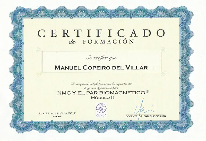 Certificado: nmg par biomagnetico ii